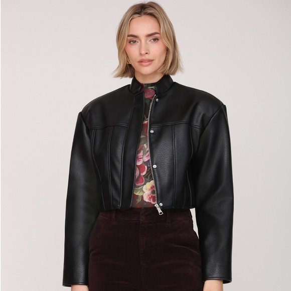 Avec Les Filles Black Cropped Vegan Leather Jacket - Size XL - Picture 2 of 13